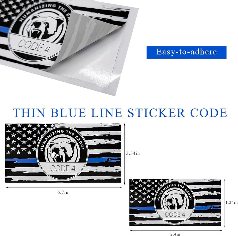 FSTURIOS 2PCS Thin Blue Line Sticker Code 4, Police Support Sticker American Flag Thin Line Decal, Waterproof Thin Line Flag Stickers Support Law Enforcement for Car Window Laptop (Small+Larger) - Image 2